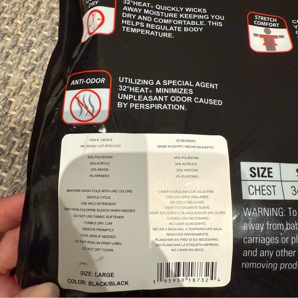 NWT- 32 Degrees Heat Black Thermal Wear Size L - Picture 4 of 5